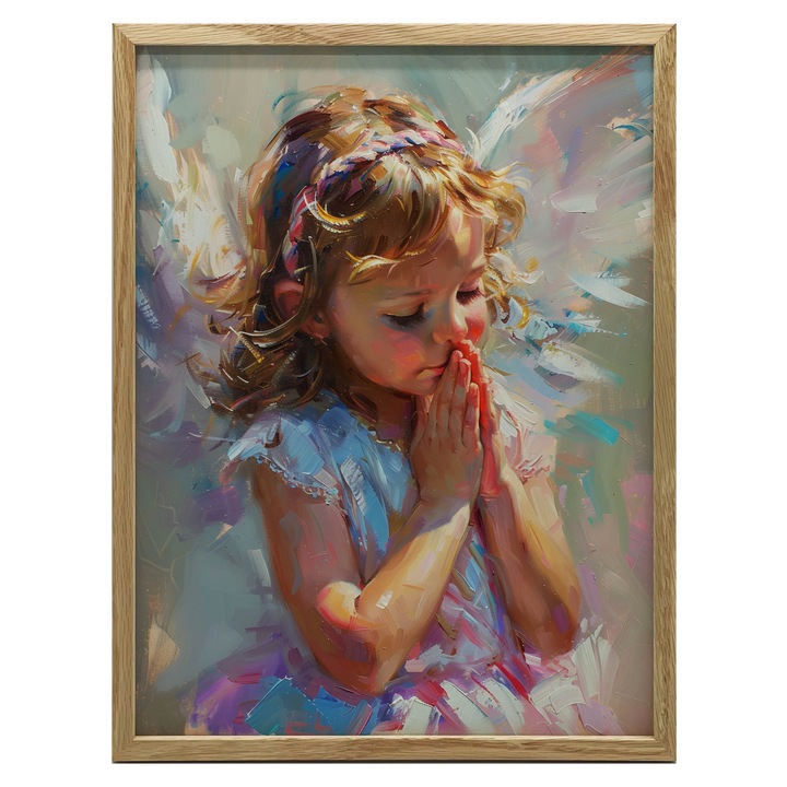 Tablou "Pastelowa Anioleczka", 30x40 cm, rama din lemn, alb-roz, mat