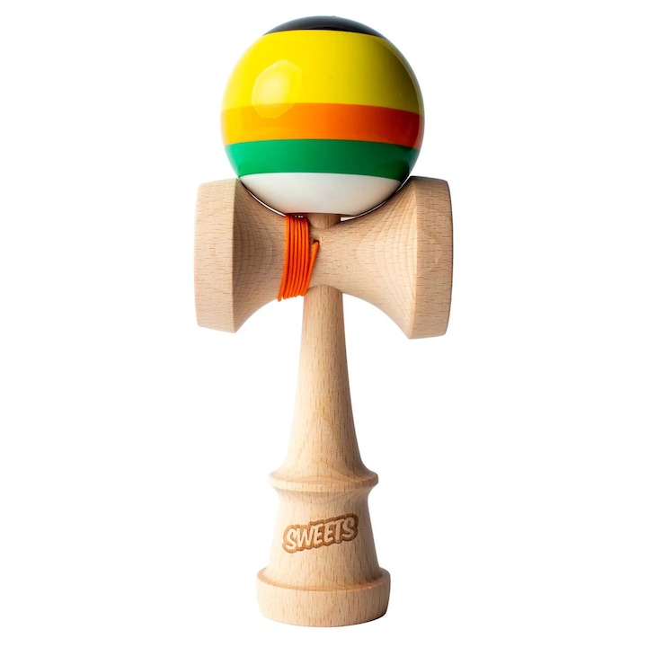 Kendama interactiv, 5 Stripe Poncho, cupe mari, grip super sticky, 80 cm, lemn