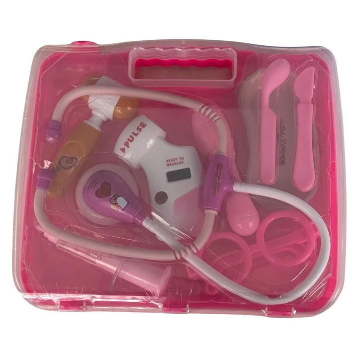 Gyermekorvos szett, interaktív orvosi készlet, rózsaszín, 26x22x4,5cm, 3+ év