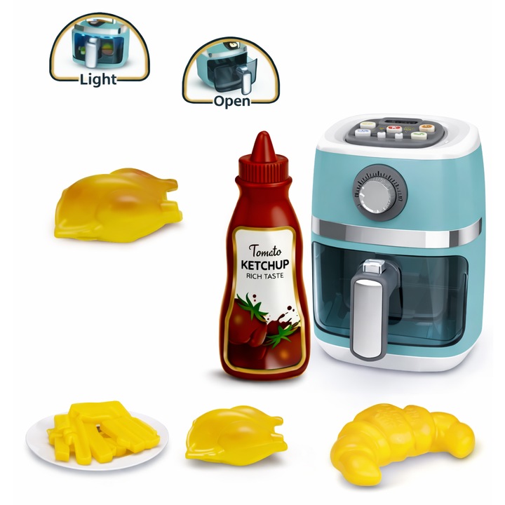 Játék forrólevegős fritőz, interaktív készlet ételekkel, többszínű, 3+ éves gyermekeknek