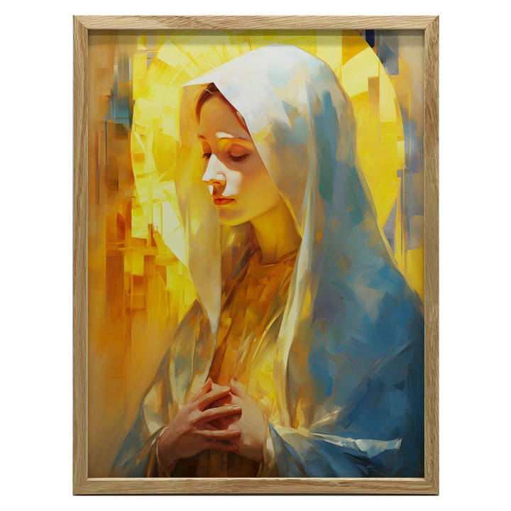 Плакат "Мария в лъчите на Божествения блясък", 40x50см, черна алуминиева рамка, матова хартия 230 гр/кв.м