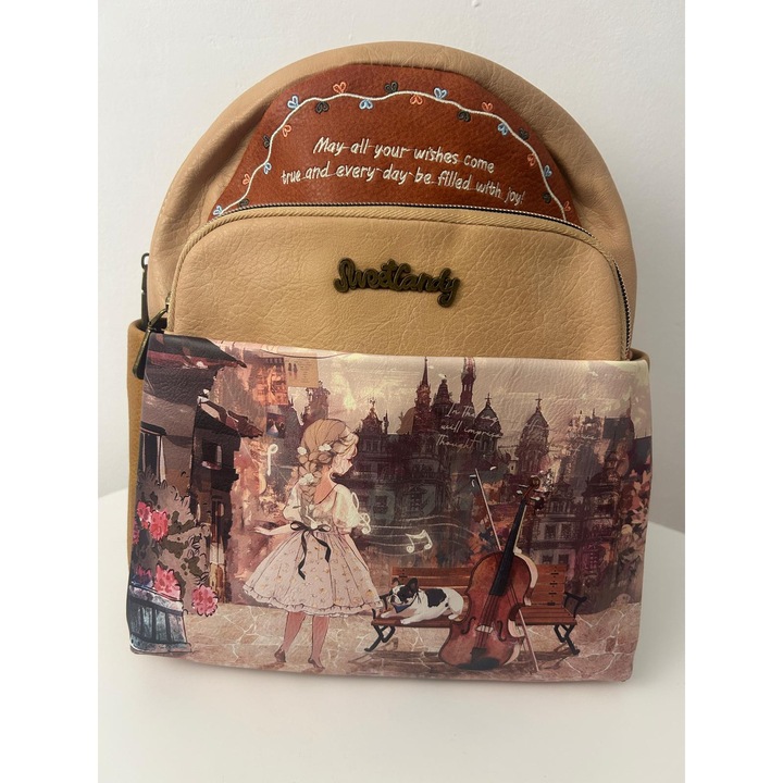 Rucsac mare, Sweet Candy, 5 compartimente, piele ecologică, maro, 28, 5x14x27cm