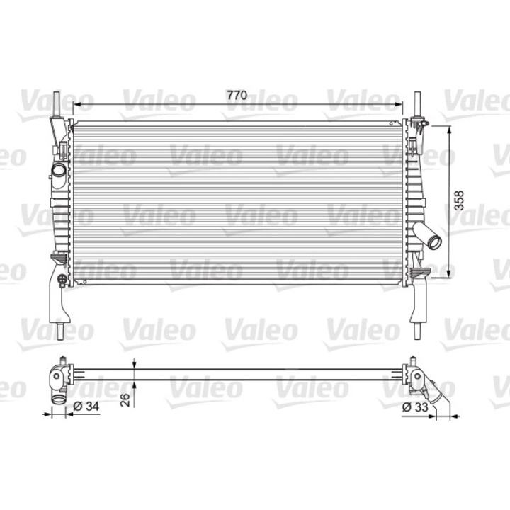 Радиатор за охлаждане на двигателя Valeo, 5.64кг, за Ford Transit II/VIII