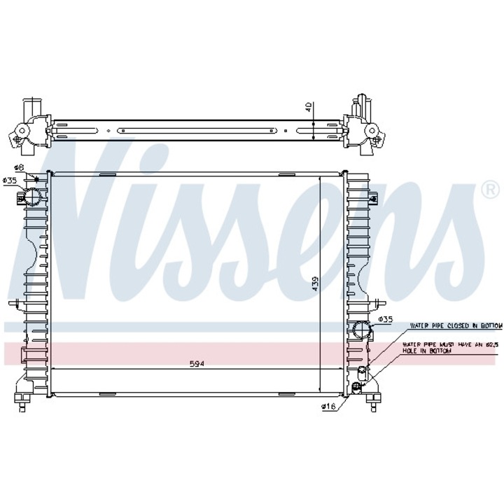 Радиатор NISSENS 594x439x40mm алуминий, пластмаса за охлаждане на двигател