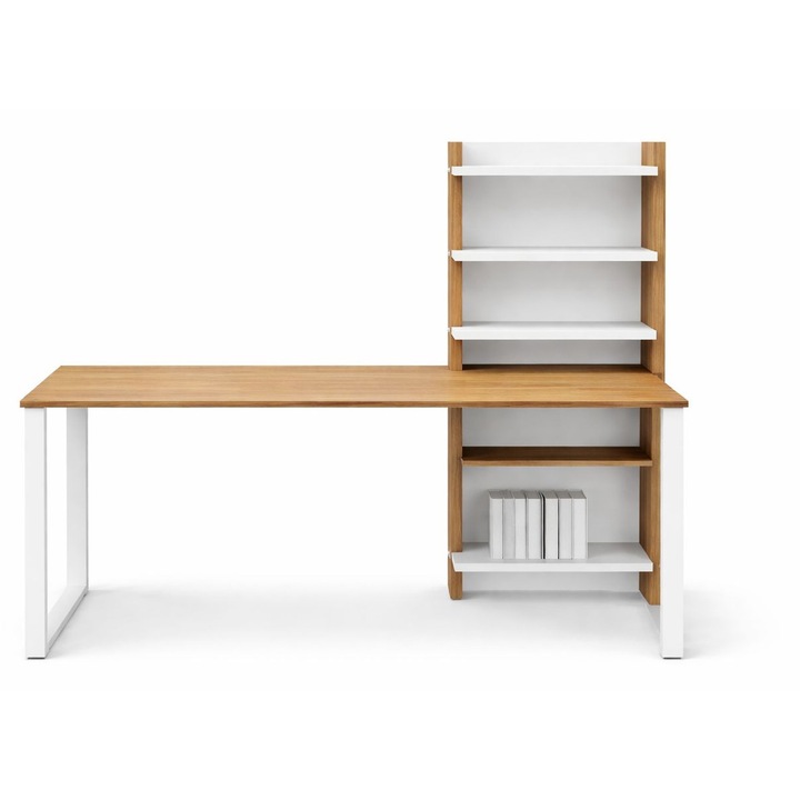 Ofisbazaar BIROU CALCULATOR CU ETAJERE ALB/STEJAR 50X120X130 CM