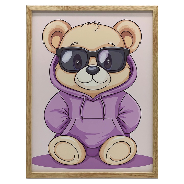 Plakat Misiowy Styl, 30x40 cm, rama din lemn, fundal roz