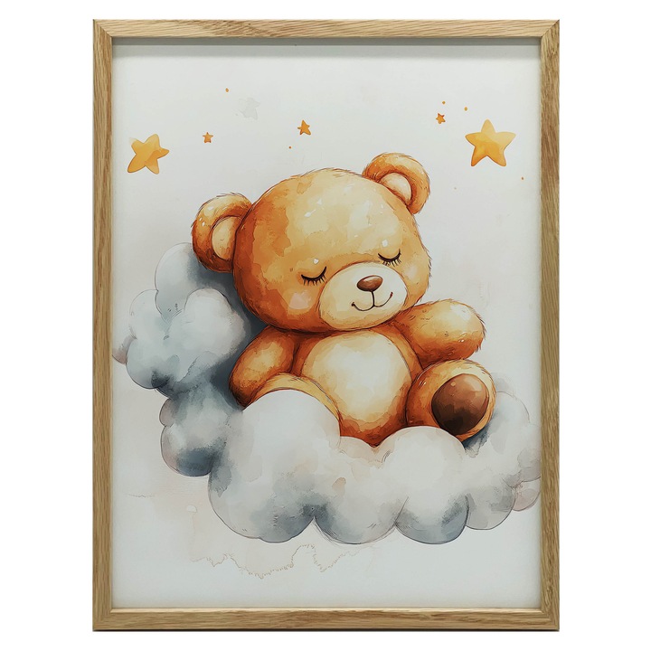 Plakat Mis w chmurach, 50x70cm, decoratiune pentru camera copilului, culori subtile, fara rama