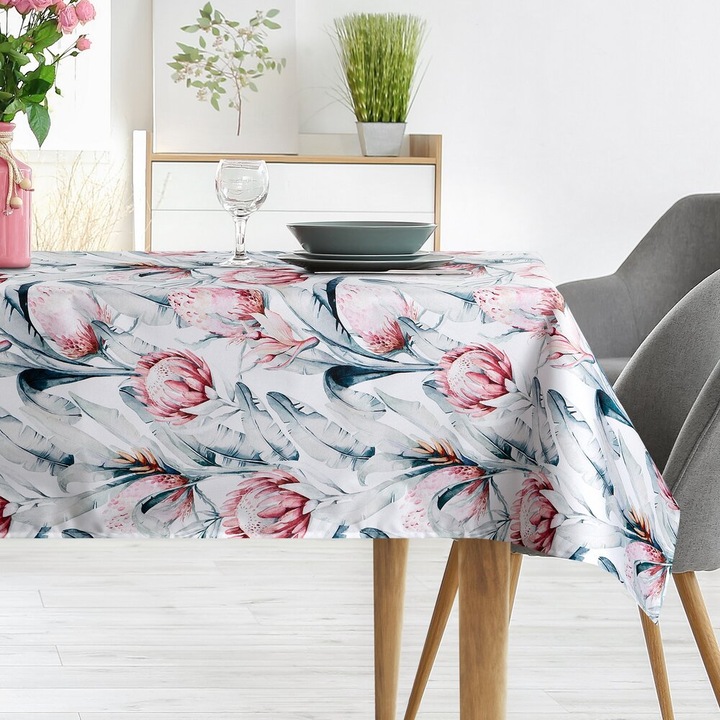 Obrus decorativ set GARDEN 140x220cm alb cu imprimeu floral