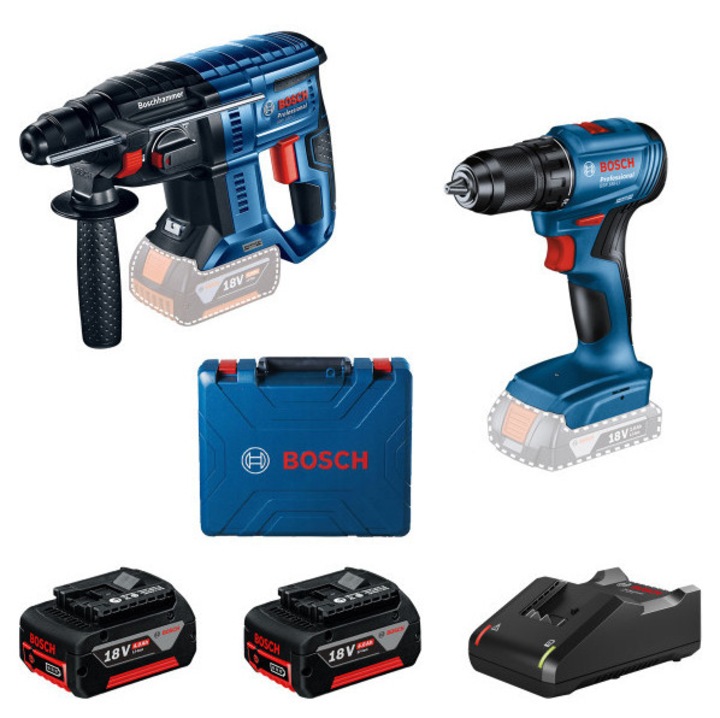 BOSCH Akkus fúrócsavarozó GSR 185-LI + Akkus fúrókalapács GBH 180-LI (2 x 4, 0 Ah akku + töltő)