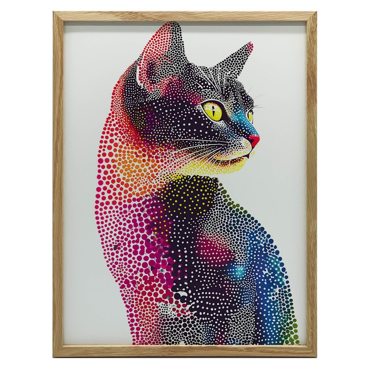 Плакат Котка в мозаечни цветове, 40x50cm, без рамка, матова хартия 230 gsm