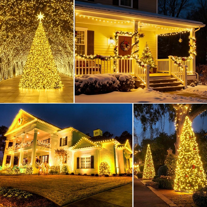 Instalatie luminoasa LED pentru exterior, 54 m, 8 moduri, rezistenta la apa, alb cald