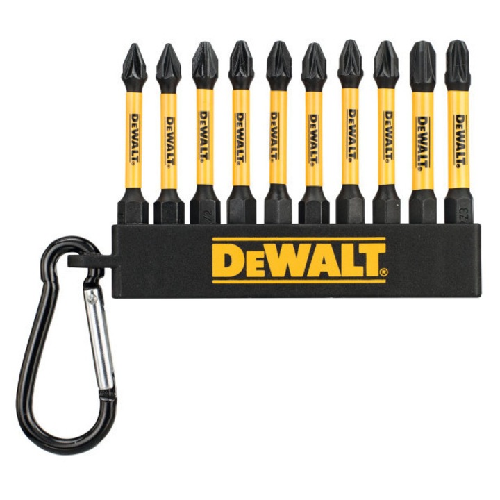 DEWALT Bithegy készlet karabínerrel 10 részes 1/4" Hex (PZ1x2, PZ2x6, PZ3x2 / 57 mm) FLEXTORQ