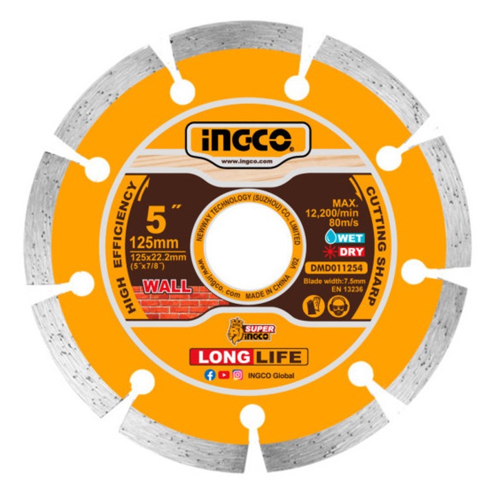 INGCO Gyémánt vágókorong 125 x 7, 5 x 22, 2 mm szegmentált