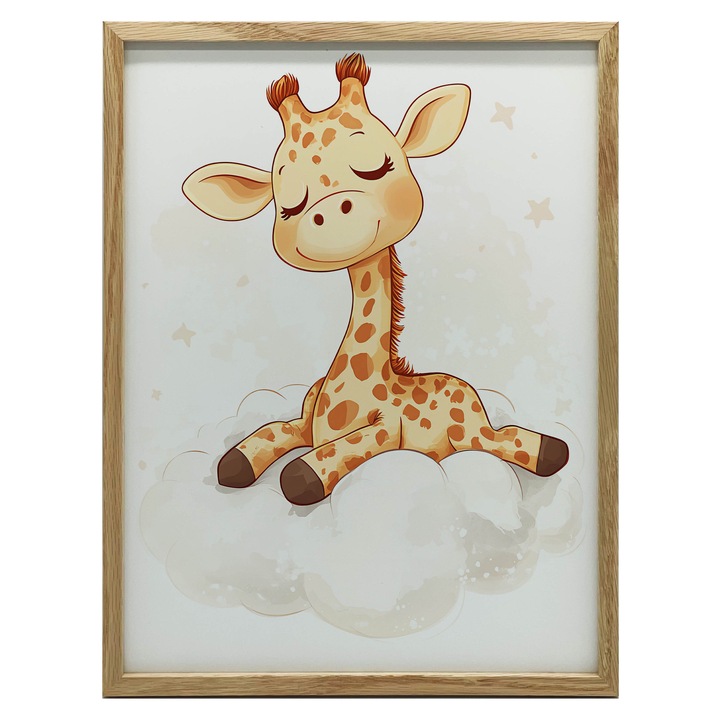 Plakat cu girafa pe nori, 40x50 cm, rama aluminiu neagra, hartie mata 230 gsm