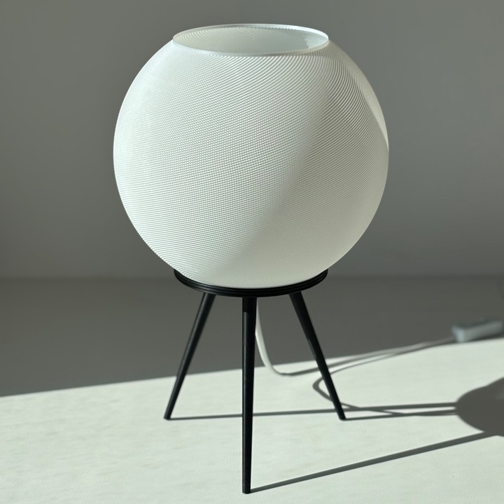 Lampa de Masa, Japandi Orb 1, Design Unic Printat 3D, Skandinavian Alb, 220 V, 25x25x38 cm
