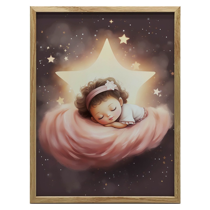 Plakat Senna Kraina Marzen, 30x40 cm, rama din lemn, roz, decoratiune pentru camera copiilor