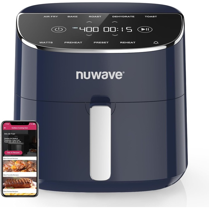 Nuwave Brio Plus Air Fryer 8L – 7 Functii Digitale, Coating Ceramic PFAS-Free, Prajit, Copt, Rumenit, Dehidratare – 1800W, Turbo Convection 2024