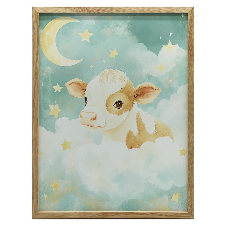 Plakat Krowa w Chmurkach, 30x40 cm, decoratiune pentru camera copiilor, design cu vaca si nori