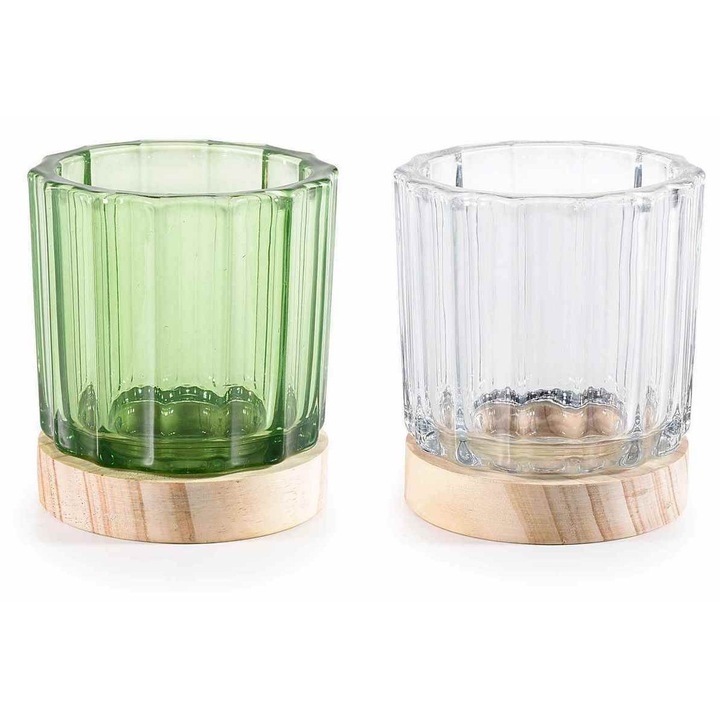 Set 2 candele sticla lemn multicolor 8.5x10cm
