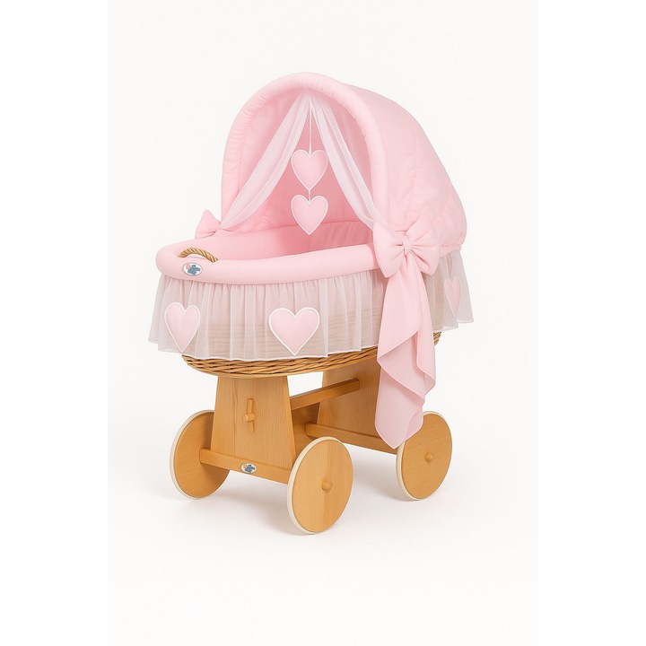 Rattan kosár, My Sweet Baby, natúr, rózsaszín béléssel, nagy méret