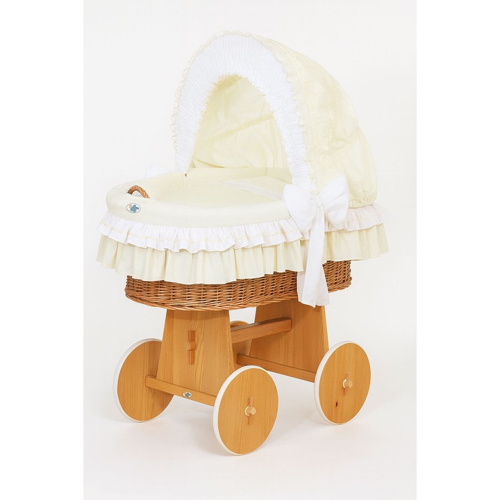 Rattan kosár, My Sweet Baby, fa alappal, pamut huzattal, natúr színű, nagy méretű