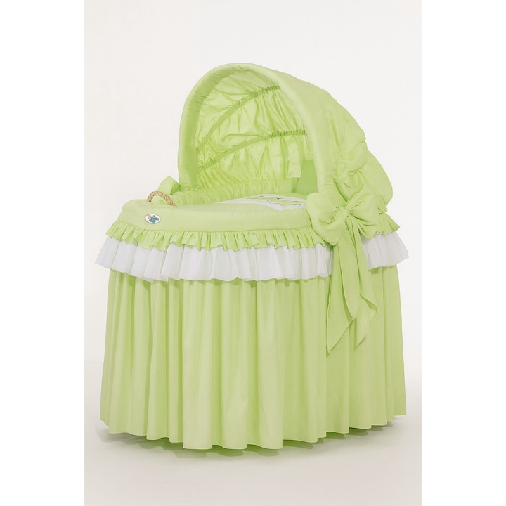 Rattan Mózeskosár fa alappal, 96x60x125cm, PREMIUM matraccal, natúr