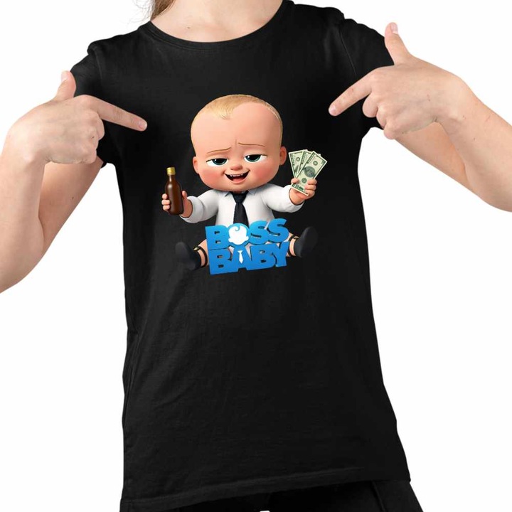 Tricou Copii Fete Baby Boss Money, Fekete