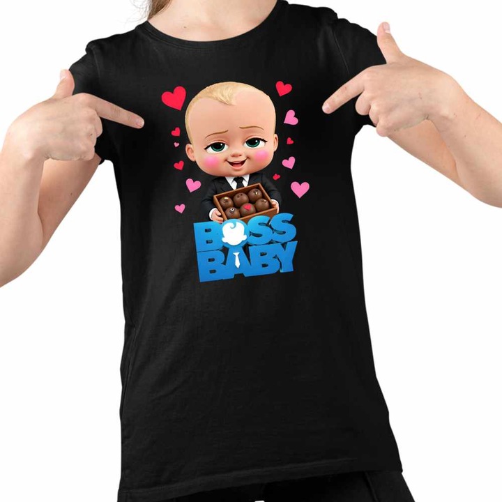 Tricou Copii Fete Boss Baby Ciocolata Valentines Day, Fekete