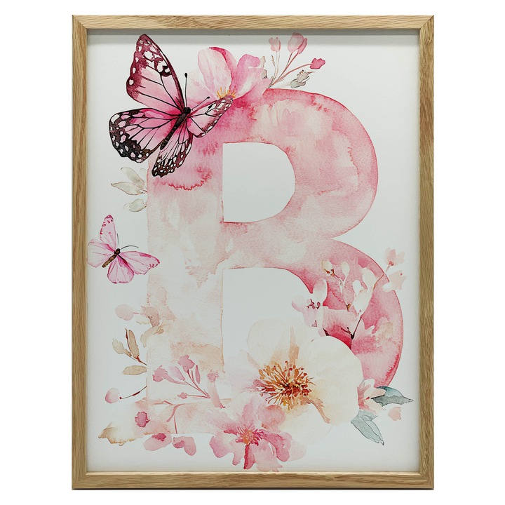 Plakat "B" cu flori, 50x70cm, fara rama, canvas premium