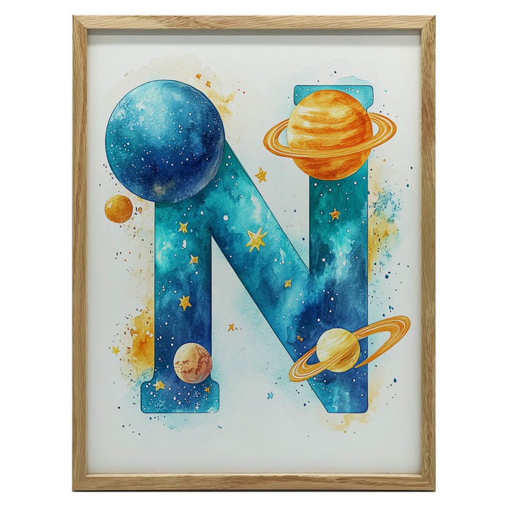Tablou "N" in Cosmos, 50x70 cm, rama aurie, hartie mata 230 gsm