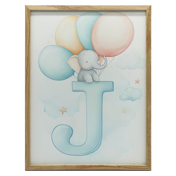 Plakat Slon pe Litera J, 40x50 cm, multicolor, design modern, pentru camera copilului