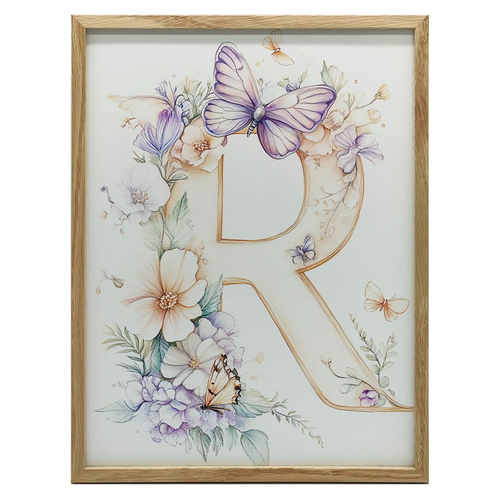 Plakat R jak Radosc, floral, 40x50 cm, roz, violet, alb