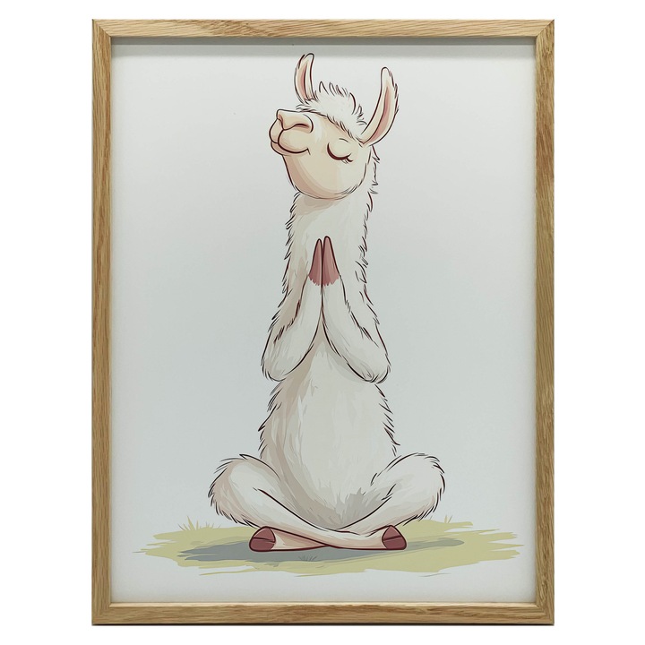 Plakat decorativ Lama in Meditatie, 40x50 cm, hartie mata 230 gsm, fara rama, set decorativ pentru camera copii