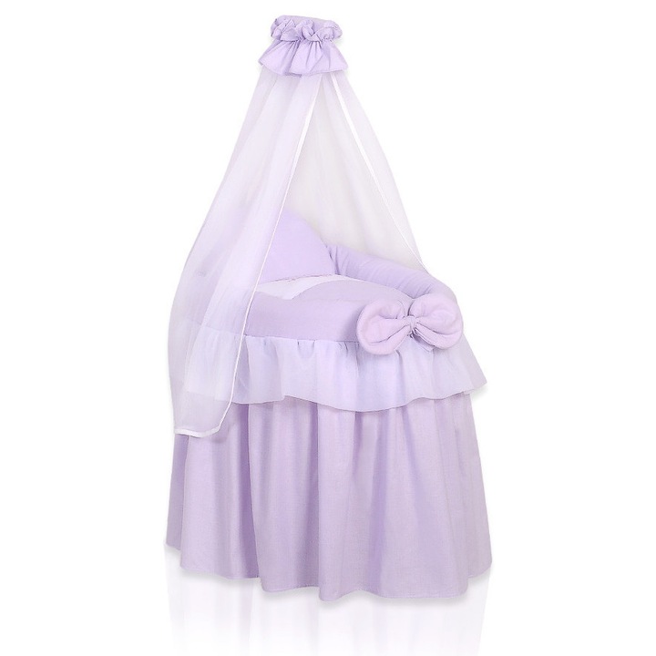 Carucior pentru papusi, My Sweet Baby, cos Moise cu baldachin, natural, 50-52x32-33x80cm