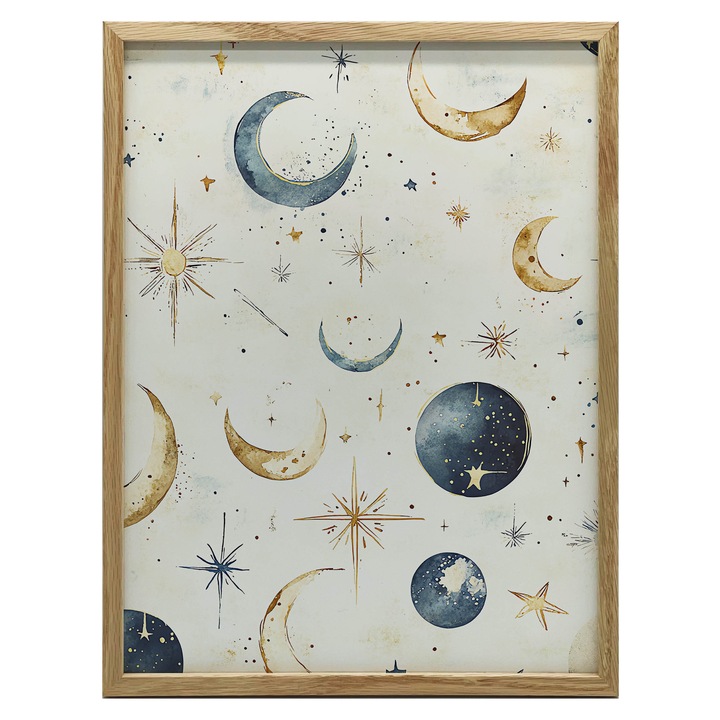 Plakat Ksiezycowa Harmonia, 50x70 cm, plotno premium, fara rama, decoratiune pentru camera copilului