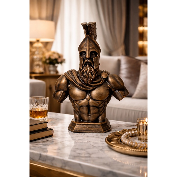 Statueta / Bust Razboinic Spartan Premium - Pictat Manual, Bronz Antichizat