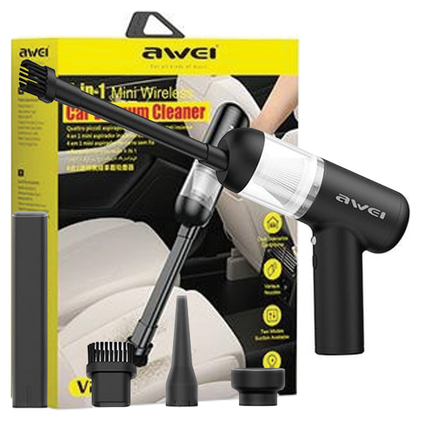 Aspirator mini fara fir AWEI V2 cu indicator de praf, Negru
