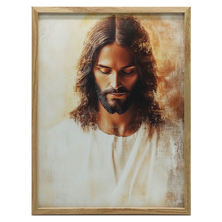 Tablou cu Iisus Hristos, 30x40 cm, rama aluminiu neagra, hartie mata 230 gsm