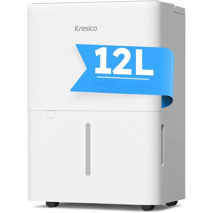 Dezumidificator Kresico 12L/zi – pentru 122 mp, Compresor TCL, Ultra Silentios 35 dB, 4 Moduri, Timer 24h, Dezghetare Automata, Rezervor 1.5L, Alb