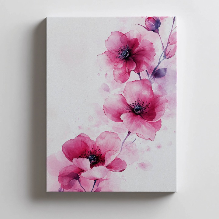 Tablou Flori Roz pe Fundal Alb, 50x70 cm, fara rama