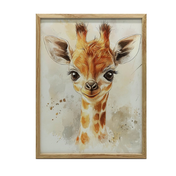 Плакат с жираф фея, 50x70 см, дървена рамка, матова хартия 230 гр/кв.м