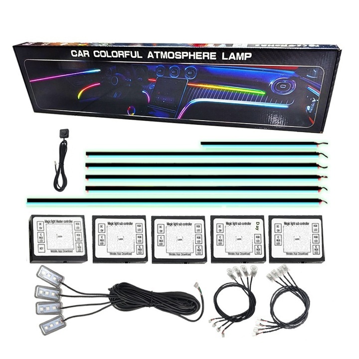Kit Ambientale 18in1, Accesorii auto tuning, 6 benzi LED, multicolor