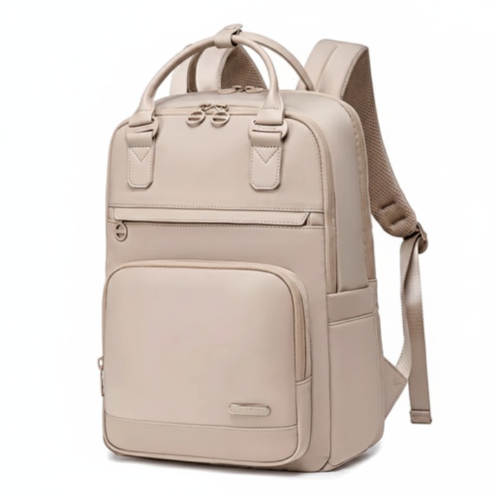 Rucsac Laptop Dama Chantria CB00765, 15.6 inch, impermeabil, compartiment dublu, bej