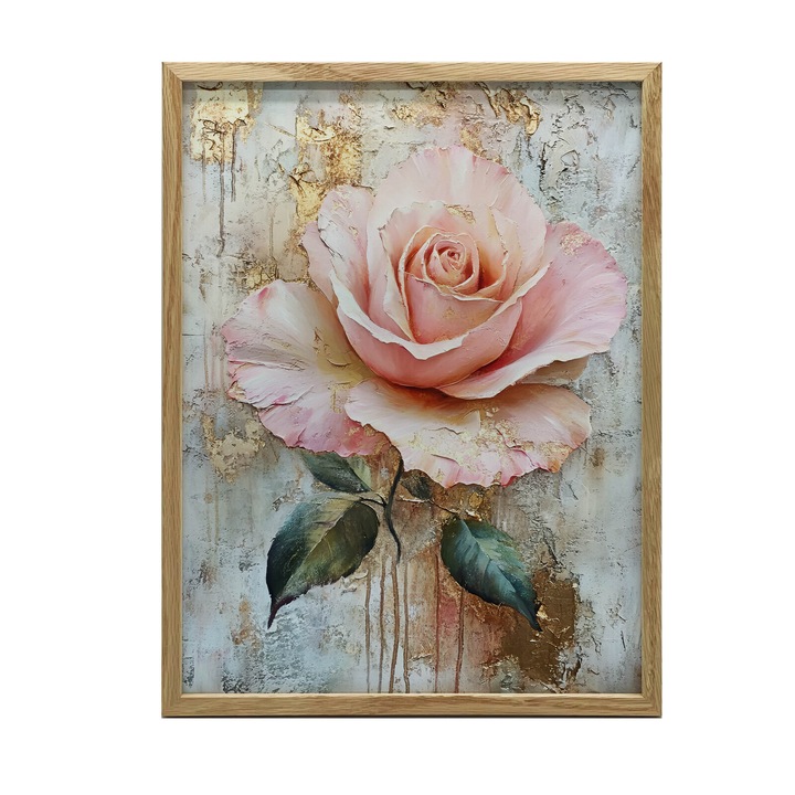 Tablou Rozany Blask, 50x70 cm, rama din lemn, mat 230 gsm, roz, auriu