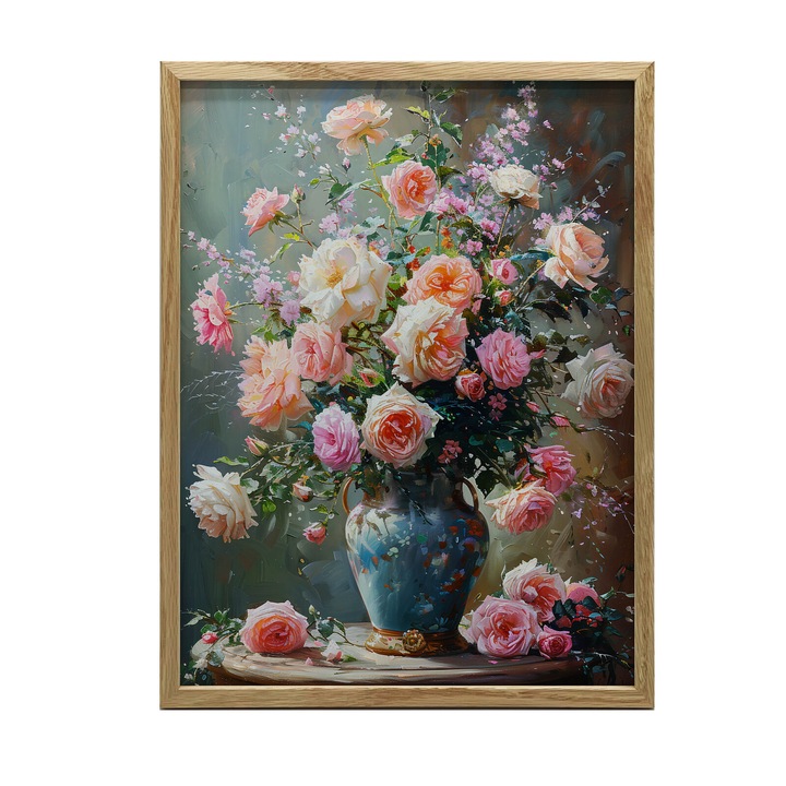 Tablou, Ponadcasowy Bukiet, 50x70cm, rama din lemn, roz si alb