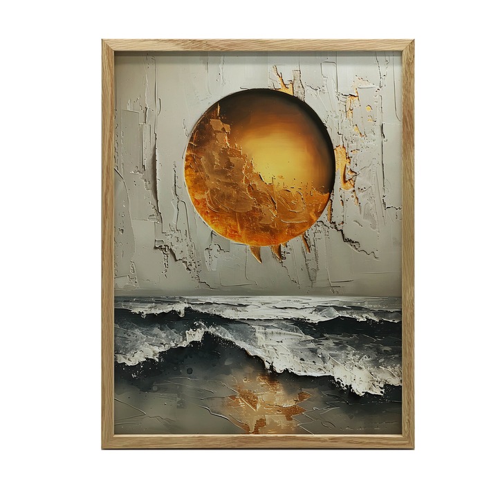 Tablou Zloty Horyzont, 40x50cm, rama aluminiu aurie, hartie mata 230 gsm