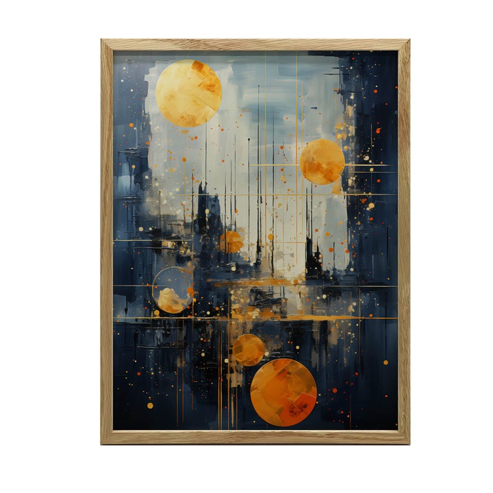 Poster cu model Viziune urbana de vis, 30x40 cm, rama din lemn, stejar deschis, hartie mata 230 gsm