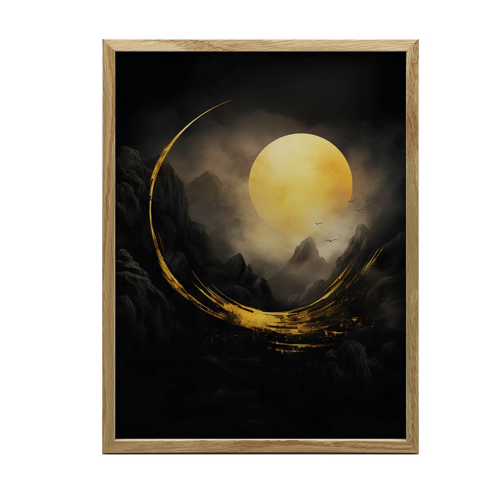 Poster cu model Intuneric si Lumina, 30x40 cm, rama din lemn, stejar deschis, hartie mata 230 gsm