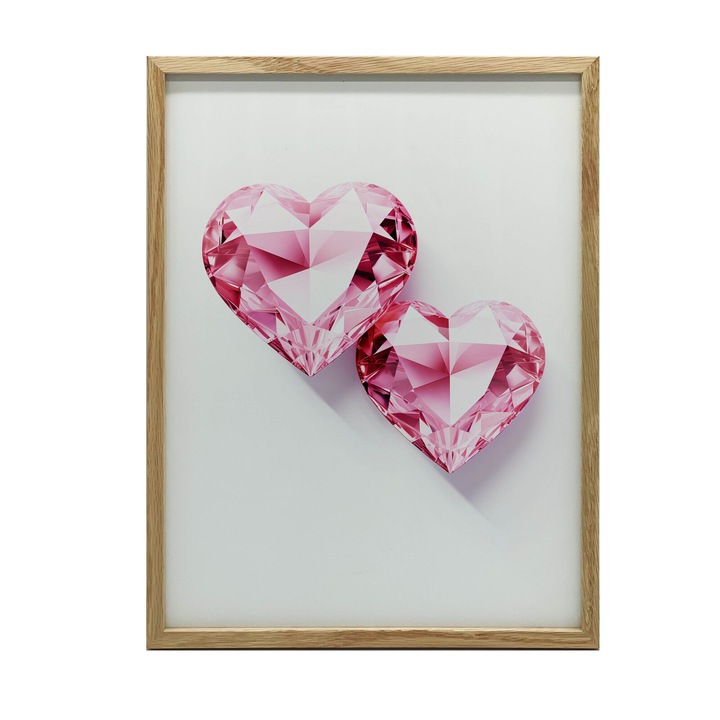Tablou "Blyszczace Serca: Romantyczna Opowiesc", 30x40 cm, rama din lemn, roz, alb