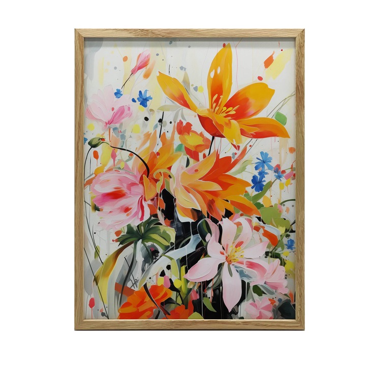 Tablou, Kwiatowy Koncert, 50x70 cm, flori in nuante de portocaliu si roz, fara rama